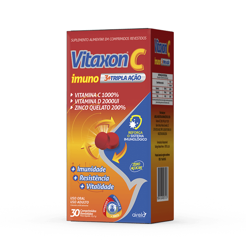 Vitaxon Comprimidos Tripla Ação Imuno Fortalecimento Imunológico Airela Vitamina C - 30 Comprimidos - Macrofarma