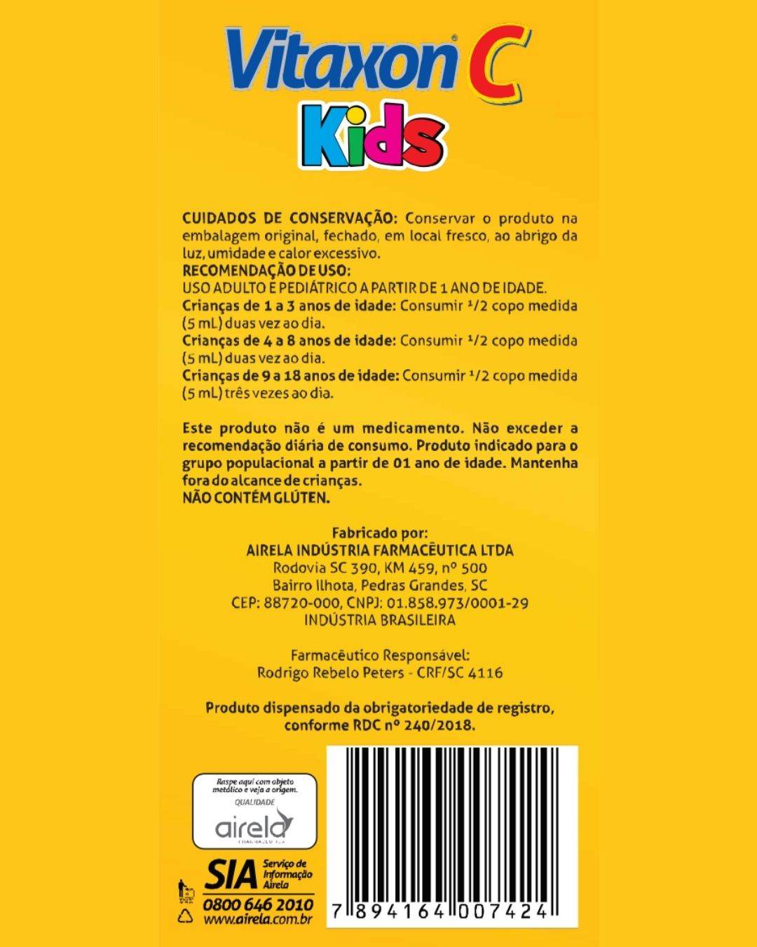Vitaxon Solução Kids Fortalecimento Imunológico Airela Vitamina C - 120ml - Macrofarma