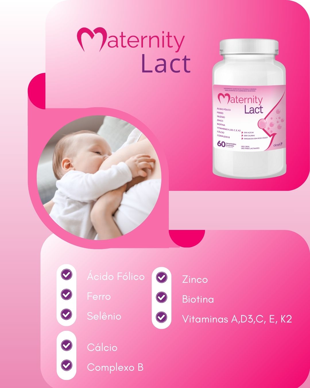 Maternity Comprimidos Lact Saúde da Mulher Airela Gestante - 60 Comprimidos