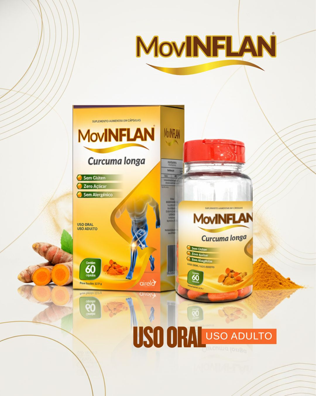 Movinflan Cápsulas Saúde Articular Airela Cúrcuma - 60 Cápsulas