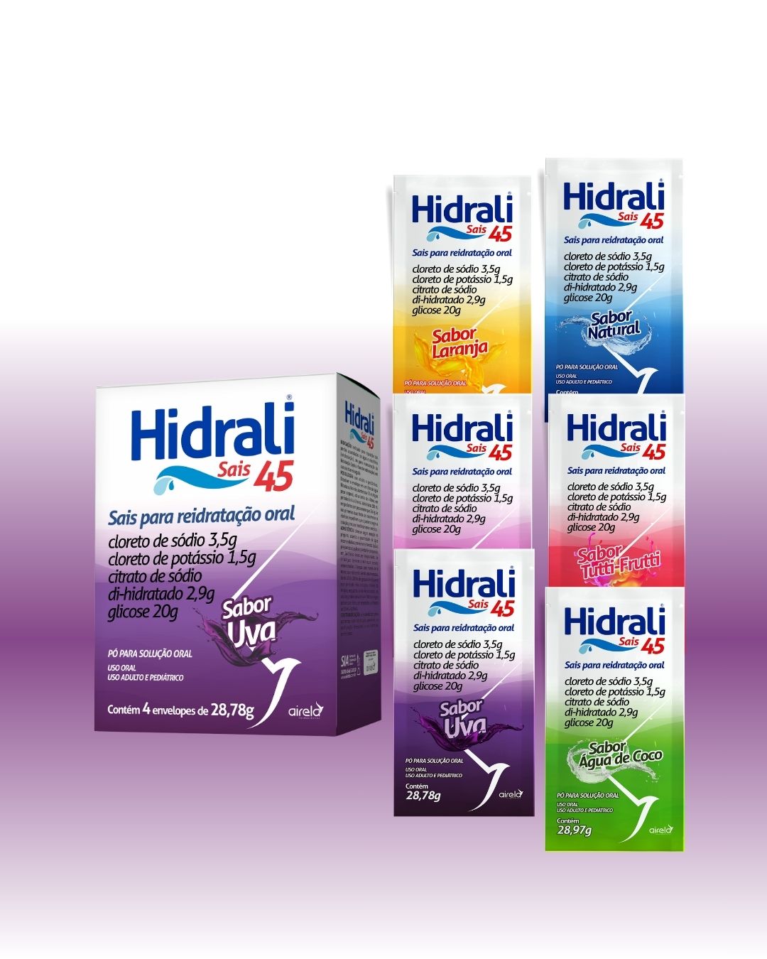 Hidrali Sais 45 - Repositor hidroeletrolítico sabor Uva- 4 envelopes