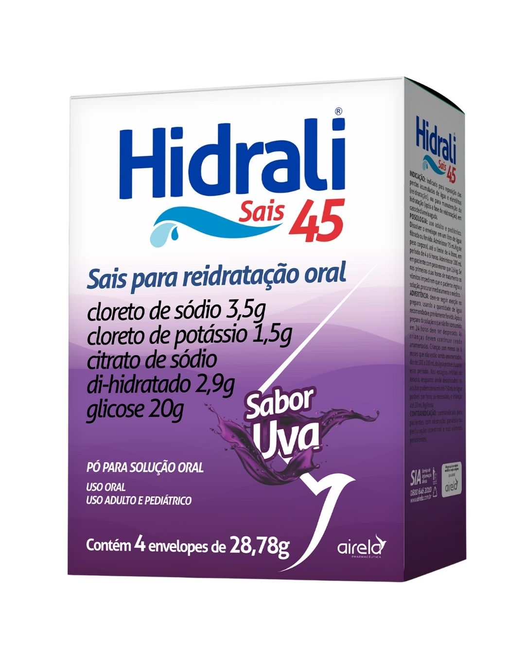 Hidrali Sais 45 - Repositor hidroeletrolítico sabor Uva- 4 envelopes