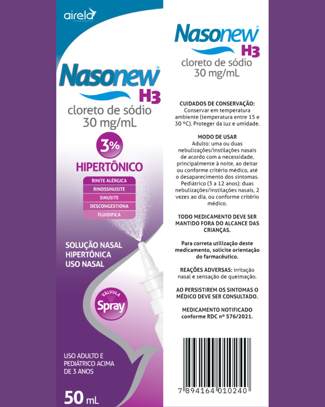 Nasonew Solução H3 Desobstrução Nasal Airela Hipertônica - 50ml