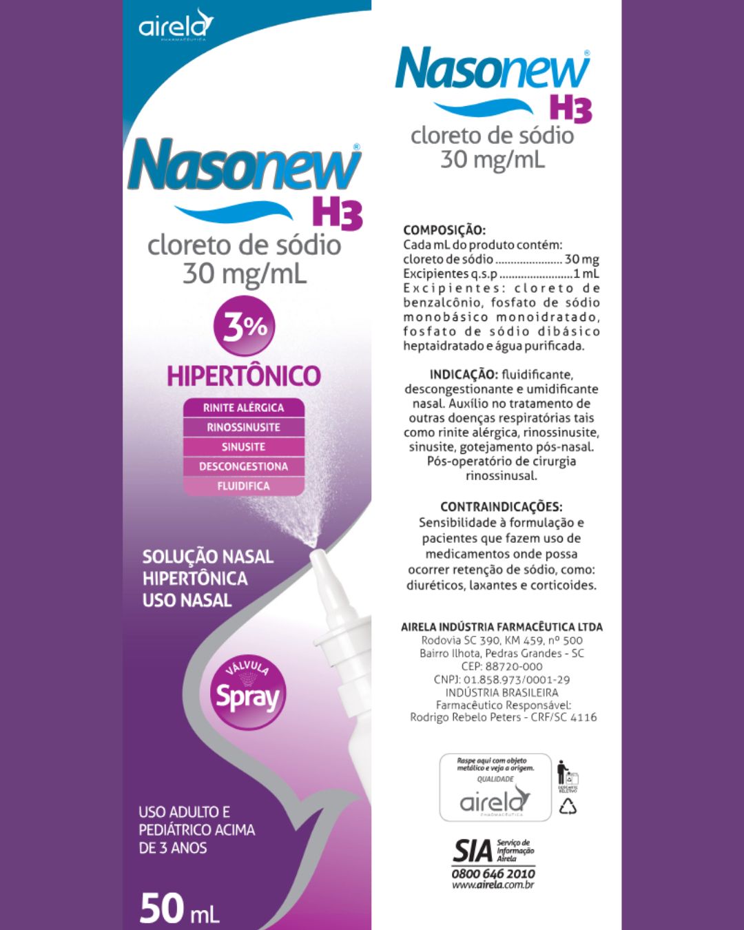 Nasonew Solução H3 Desobstrução Nasal Airela Hipertônica - 50ml