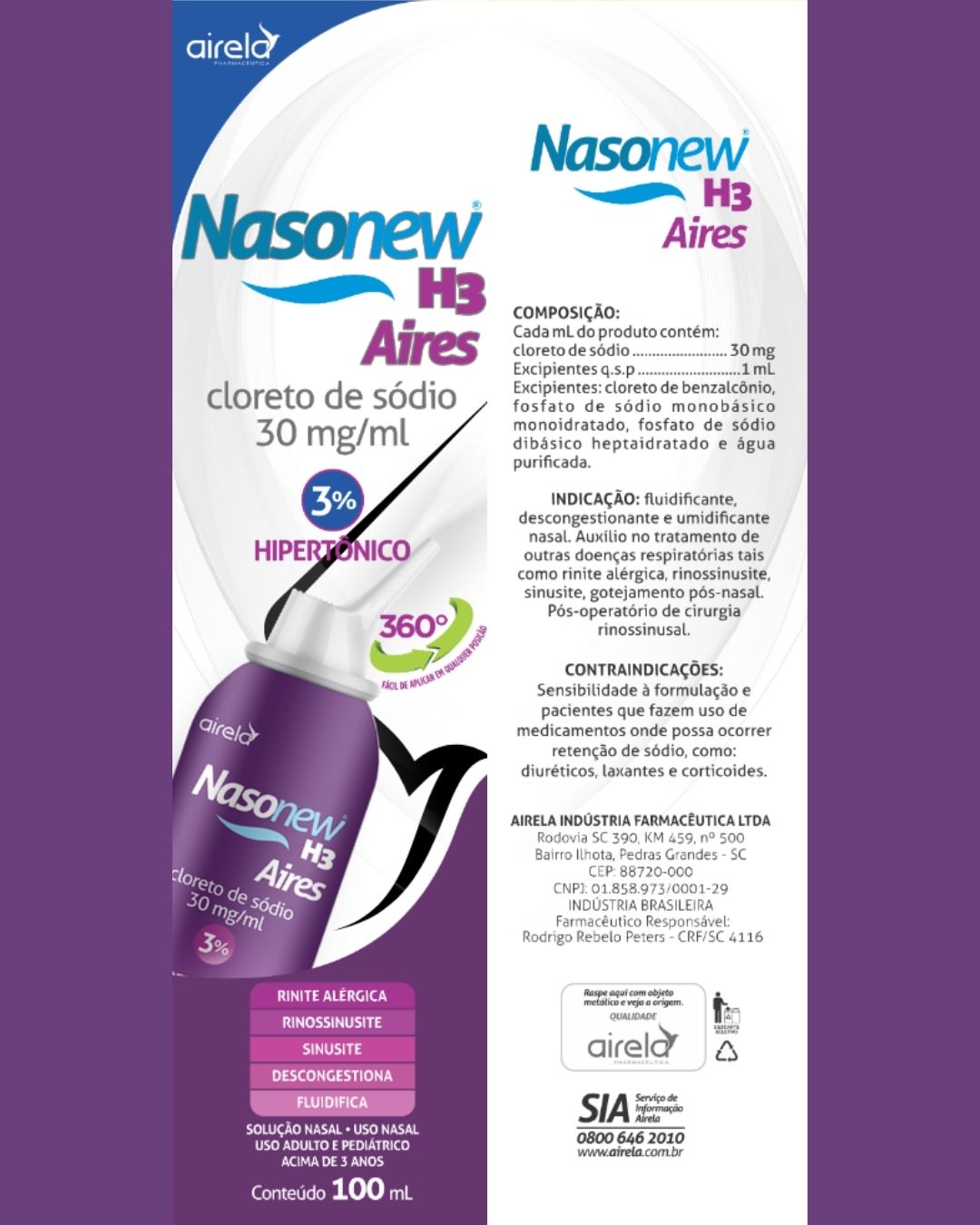 Nasonew Solução H3 Aires Desobstrução Nasal Airela Hipertônica - 100ml