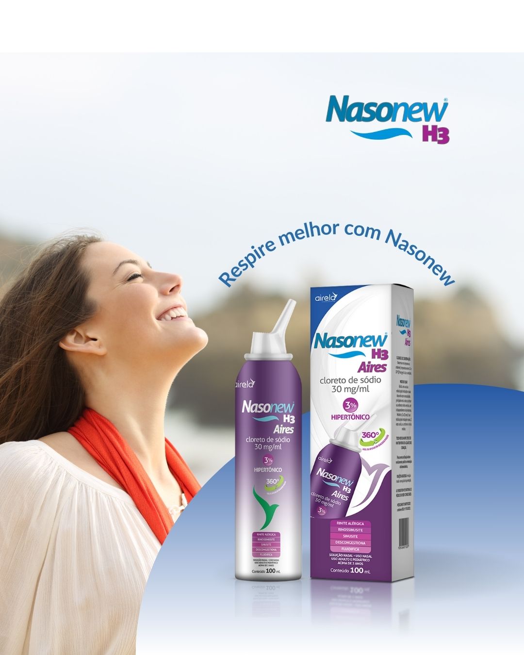 Nasonew Solução H3 Aires Desobstrução Nasal Airela Hipertônica - 100ml