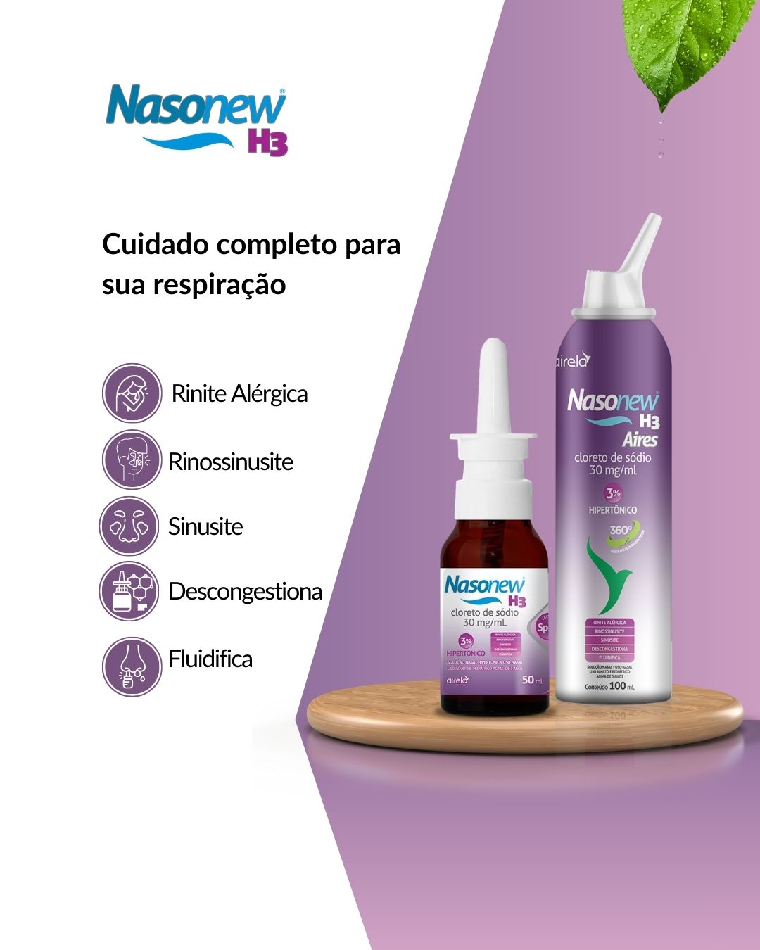 Nasonew Solução H3 Aires Desobstrução Nasal Airela Hipertônica - 100ml