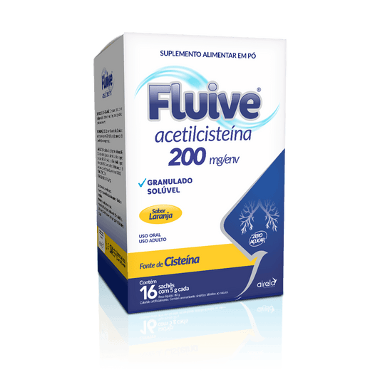 Fluive Sachês Saúde Respiratória Airela Acetilcisteína - 16 Envelopes 200mg - Macrofarma