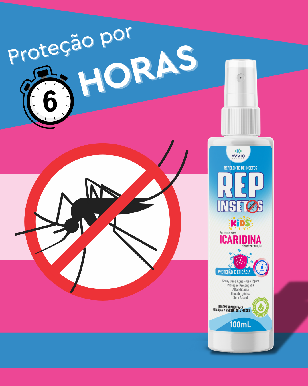 REP Insetos Kids Repelente Infantil Avvio Icaridina Spray Sem Álcool 6h Proteção 100ml