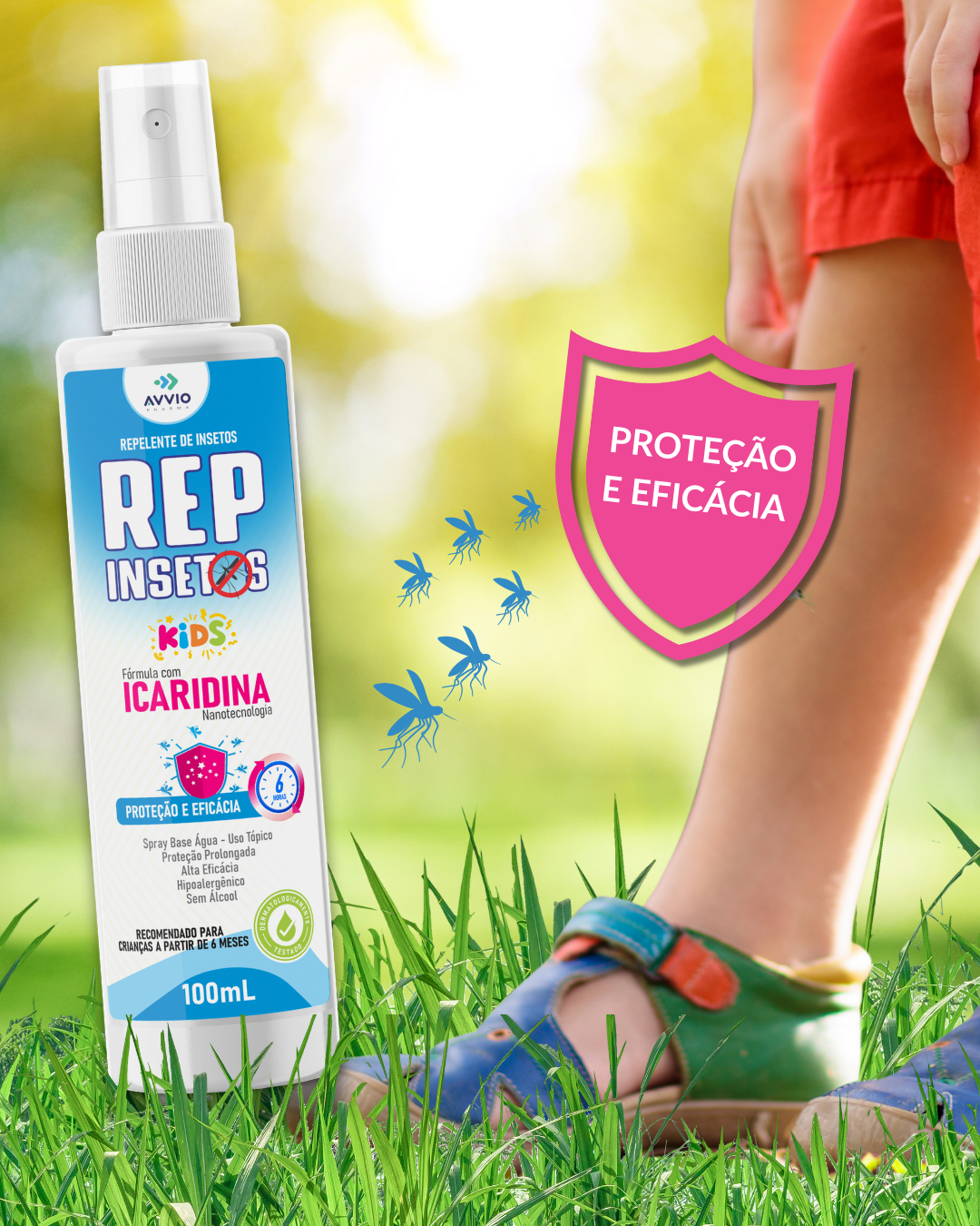 REP Insetos Kids Repelente Infantil Avvio Icaridina Spray Sem Álcool 6h Proteção 100ml