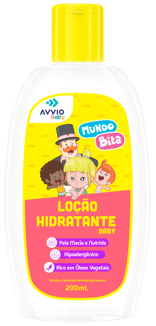 Loção Hidratante Baby Mundo Bita Hidratação Suave AVVIO Cuidado Infantil - 200ml - Macrofarma