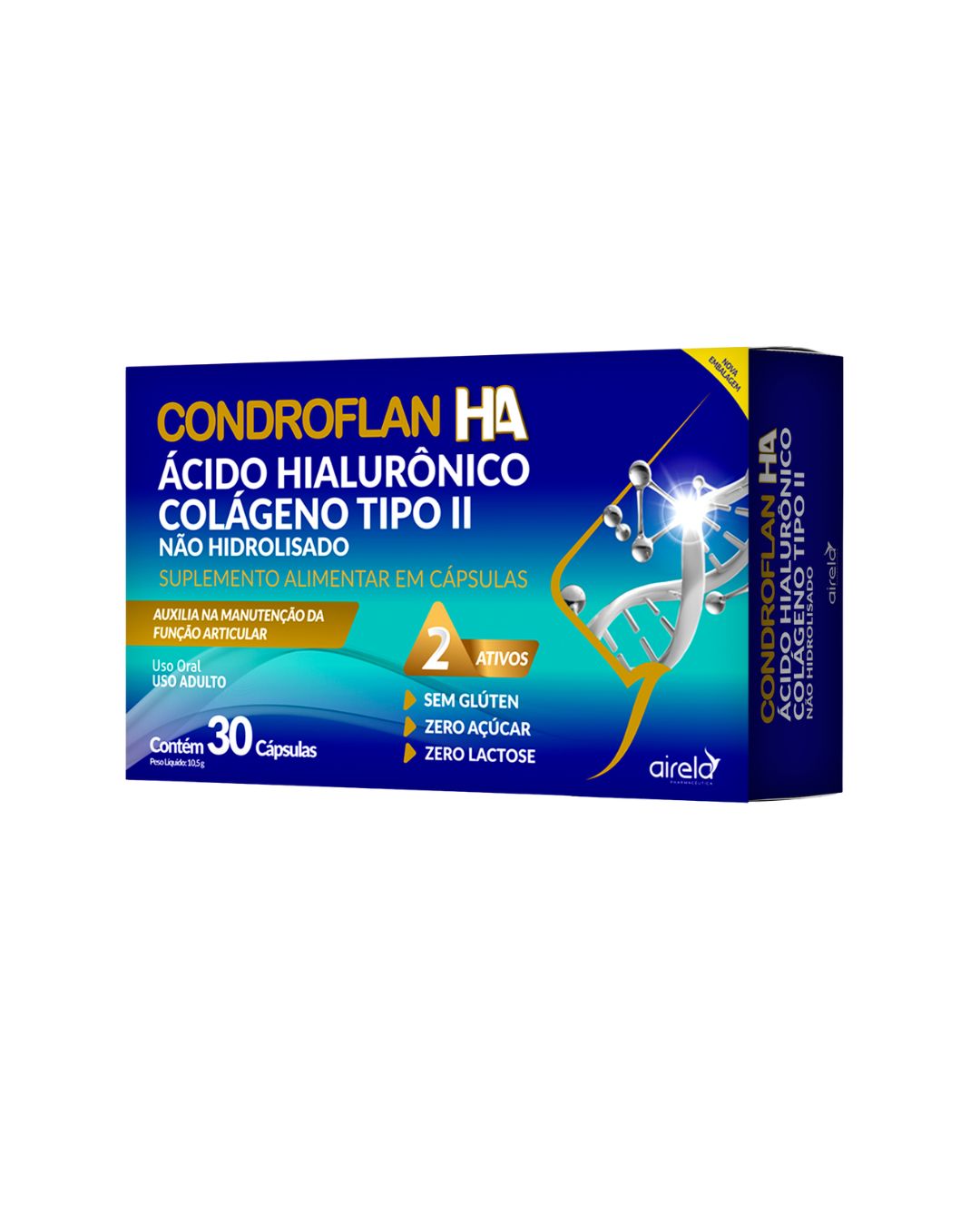 Condroflan Cápsulas HA Cart Flex Saúde Articular Airela Colágeno - 30 Cápsulas