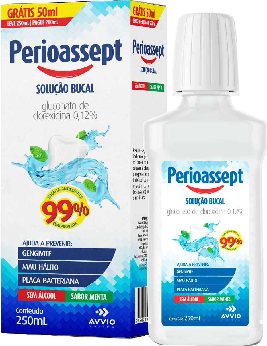 Antisséptico Bucal Perioassept sem Álcool Higiene Bucal Proteção AVVIO Saúde Bucal - 250ml - Macrofarma