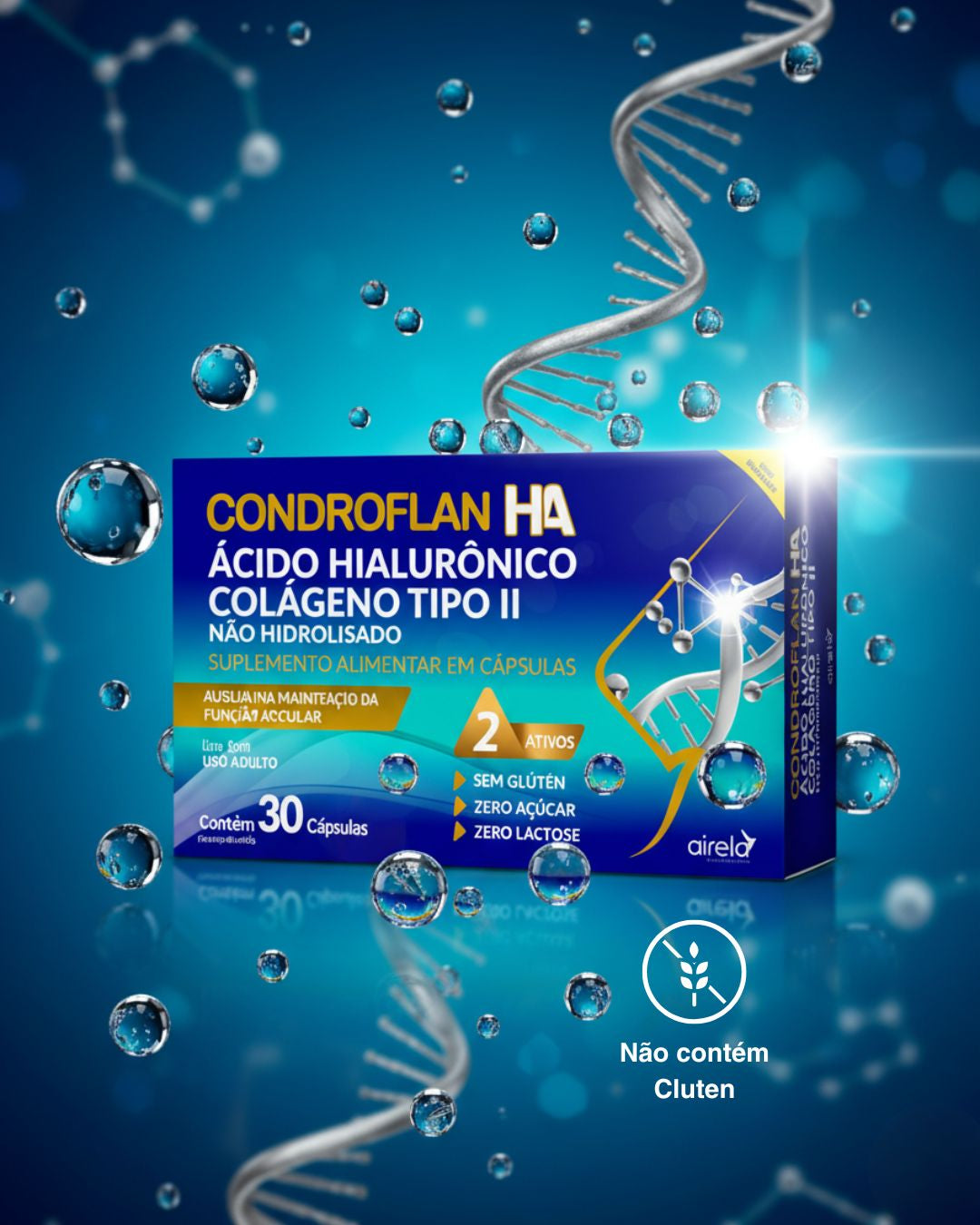 Condroflan Cápsulas HA Cart Flex Saúde Articular Airela Colágeno - 30 Cápsulas