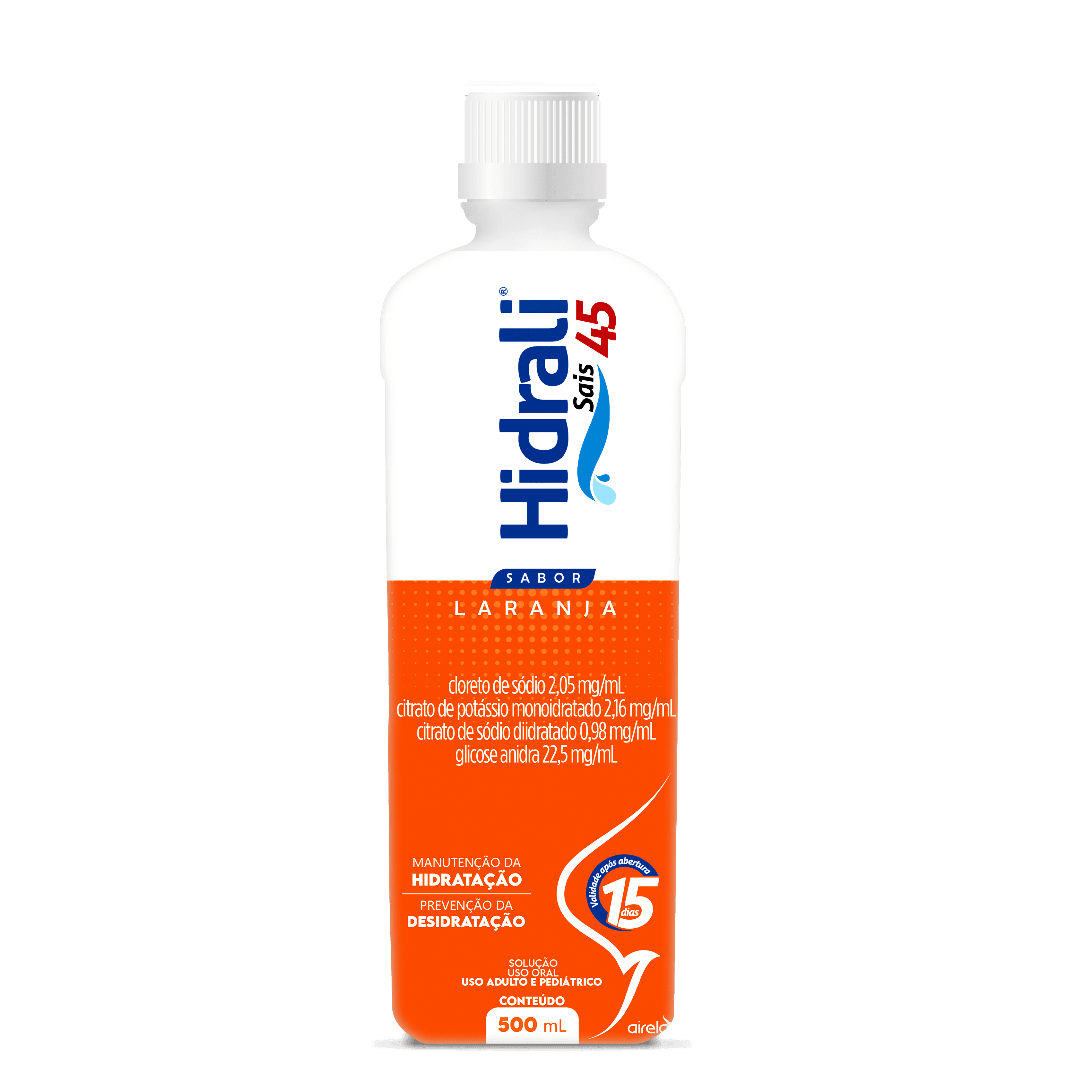 Hidrali Repositor Laranja Reposição Hidroeletrolítica Airela Reidratante - 500ml - Macrofarma