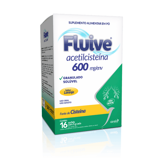 Fluive Sachês Saúde Respiratória Airela Acetilcisteína - 16 Envelopes 600mg - Macrofarma