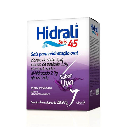 Hidrali Sais 45 Sabor Uva Reidratante Natural - 4 Envelopes