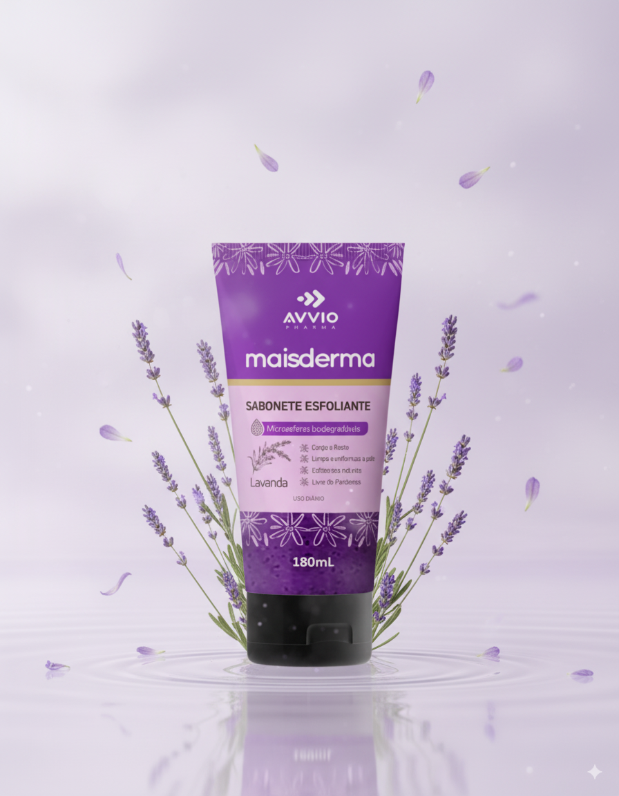 Sabonete Líquido Esfoliante Maisderma Lavanda Relaxamento Limpeza Profunda Aroma Calmante AVVIO Bem-estar - 180ml