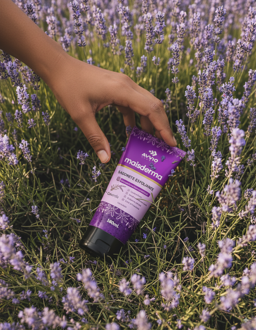 Sabonete Líquido Esfoliante Maisderma Lavanda Relaxamento Limpeza Profunda Aroma Calmante AVVIO Bem-estar - 180ml