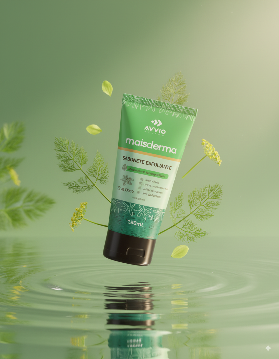 Sabonete Líquido Esfoliante Maisderma Erva Doce Limpeza Suave Hidratação Aroma Refrescante AVVIO Cuidado Diário - 180ml