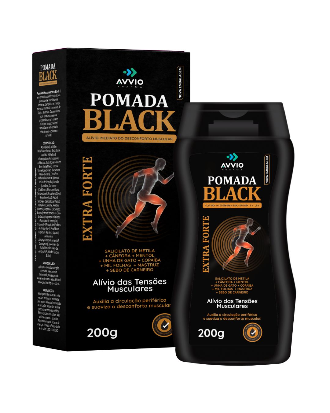 Pomada Black Alívio Dores Musculares AVVIO Bem-estar - 200g
