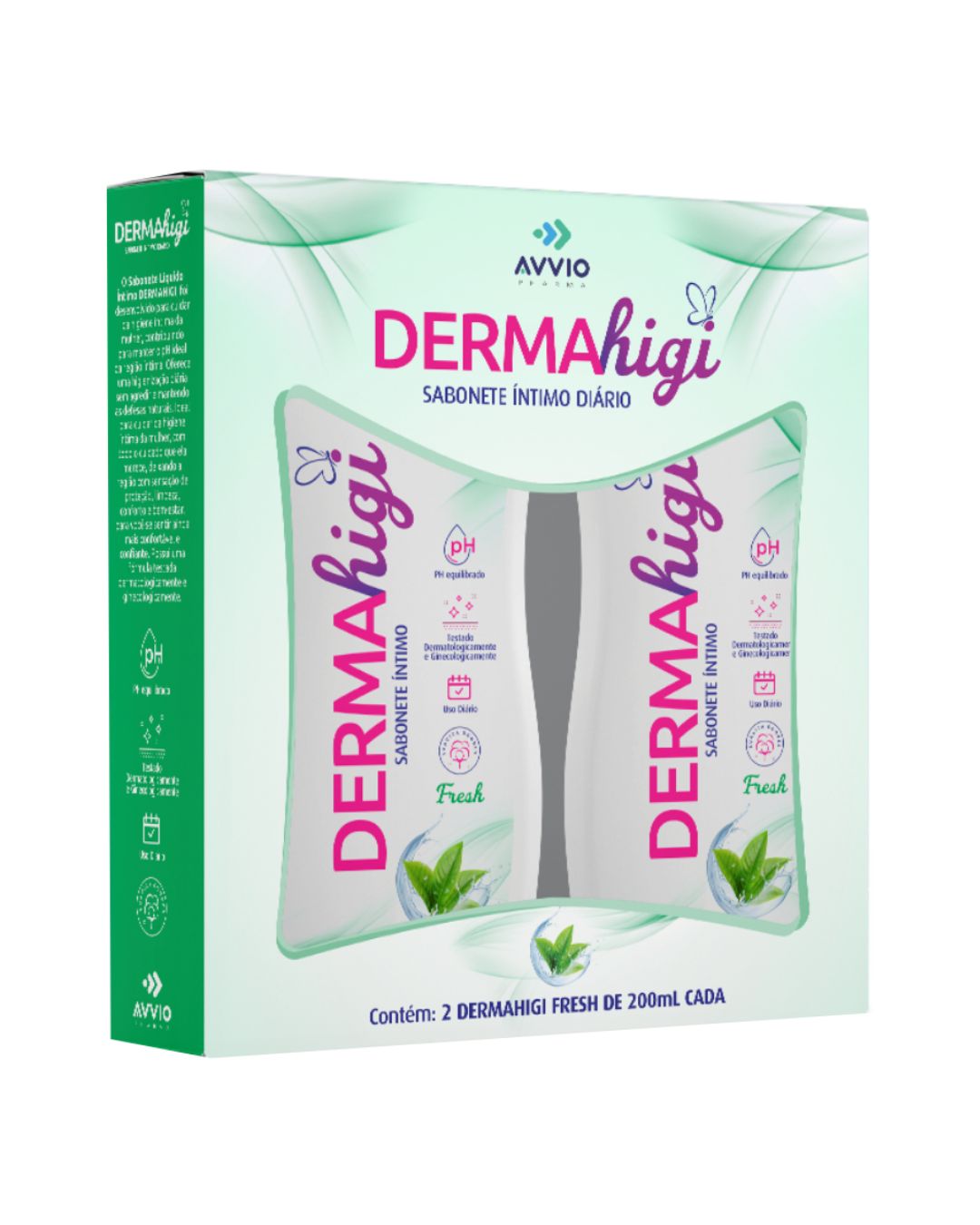 Sabonete Líquido Int Fresh Dermahigi Limpeza Delicada pH Natural Fragrância Refrescante AVVIO Cuidado Íntimo - 2x200ml