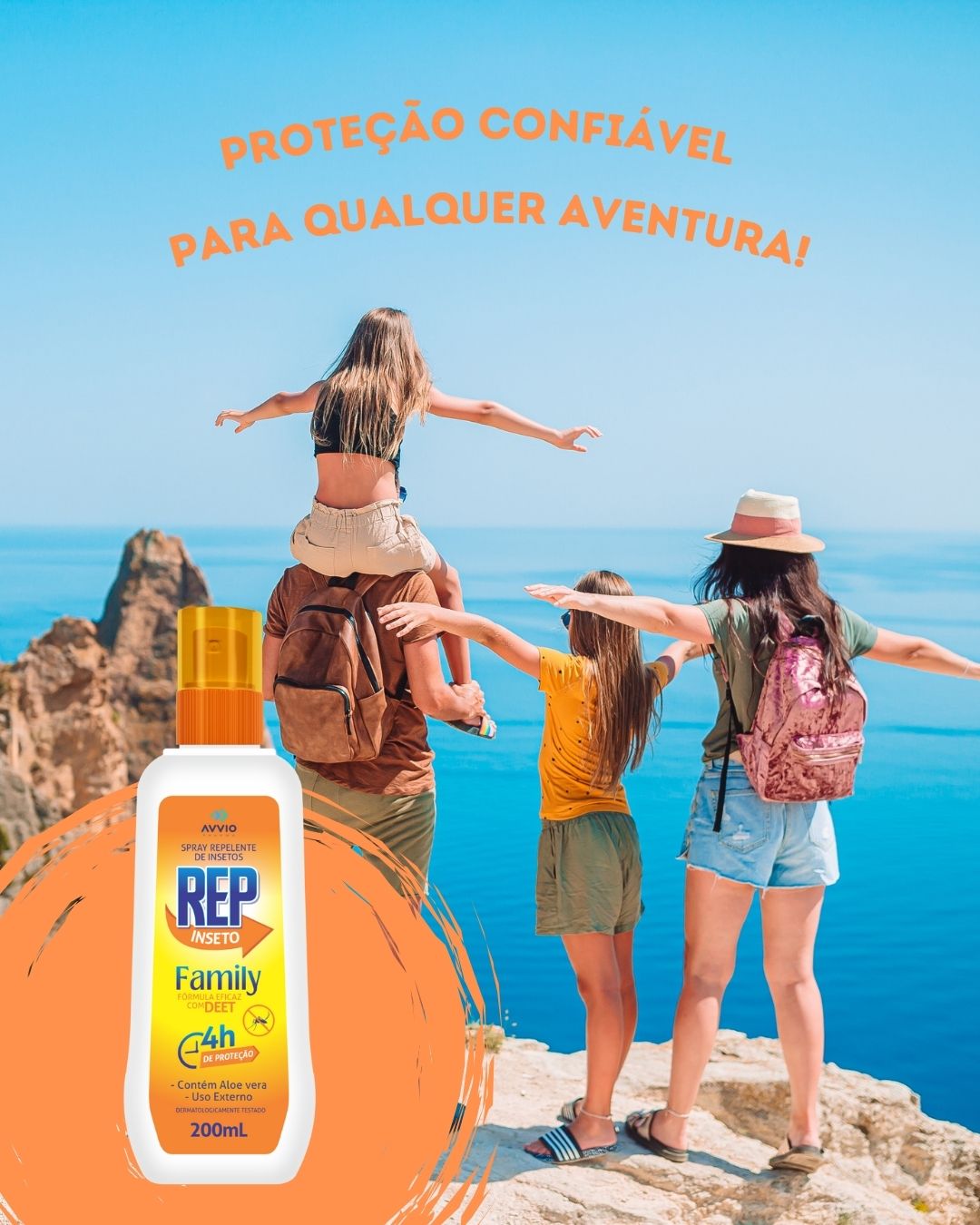 Spray Repelente Insetos DEET 7% Proteção Prolongada Família Não Oleosa AVVIO Repelente - 200ml