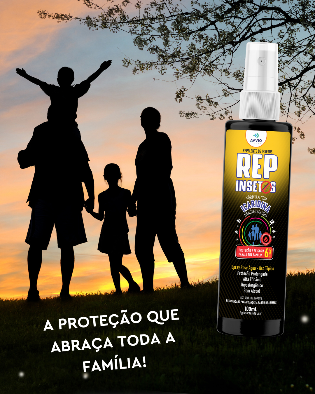 REP Repelente Familiar Avançado Avvio Icaridina com Nanotecnologia Spray Sem Álcool Hipoalergênico 100m