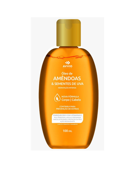 Óleo De Amêndoas & Sementes De Uva Hidratação Nutrição AVVIO Cuidado com a Pele - 100ml