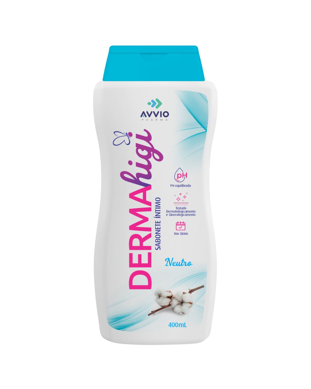 Dermahigi Sabonete Líquido Íntimo Neutro Limpeza Delicada pH Natural Fórmula Neutra AVVIO Cuidado Íntimo - 400ml