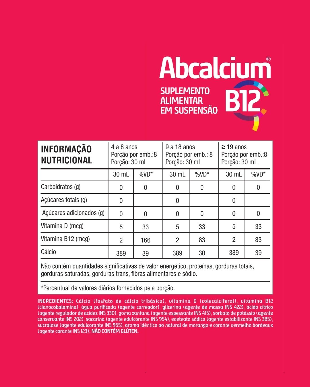 Abcalcium B12 Cálcio Suplemento Saúde Óssea Airela - 240ml