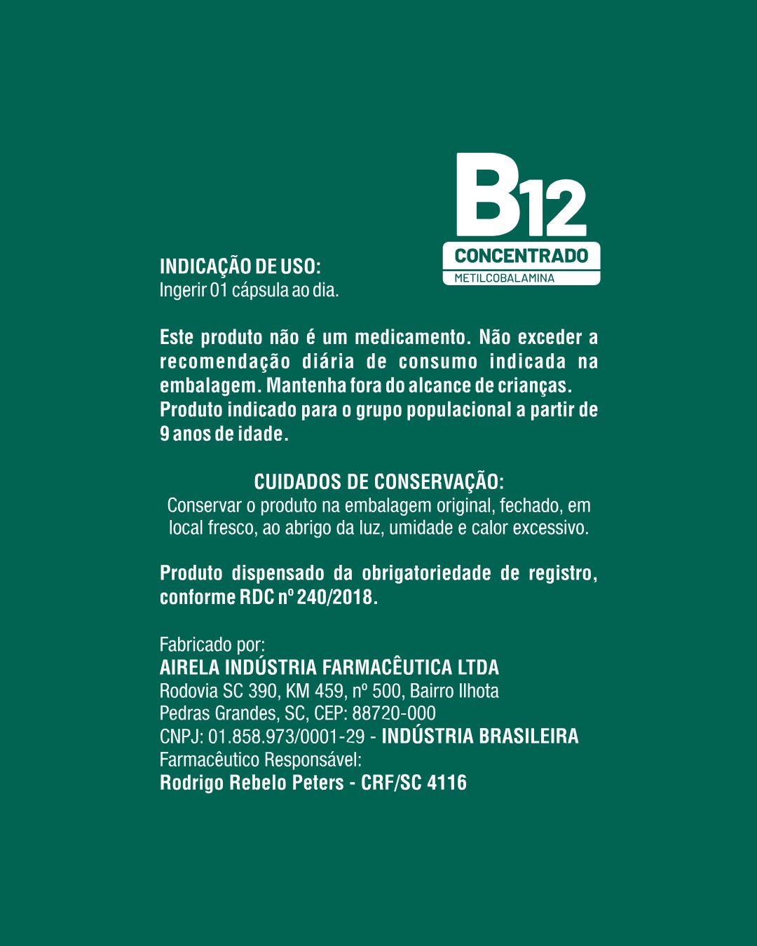 B12 Comprimidos Energia & Metabolismo Airela Metilcobalamina - 60 Comprimidos
