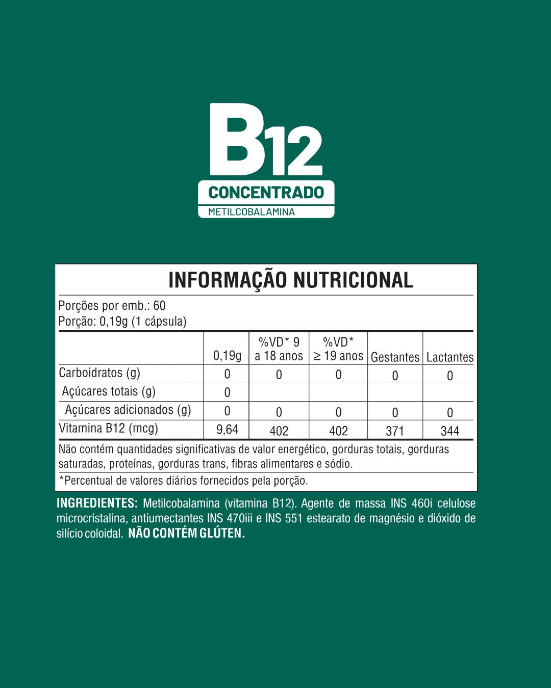 B12 Comprimidos Energia & Metabolismo Airela Metilcobalamina - 60 Comprimidos