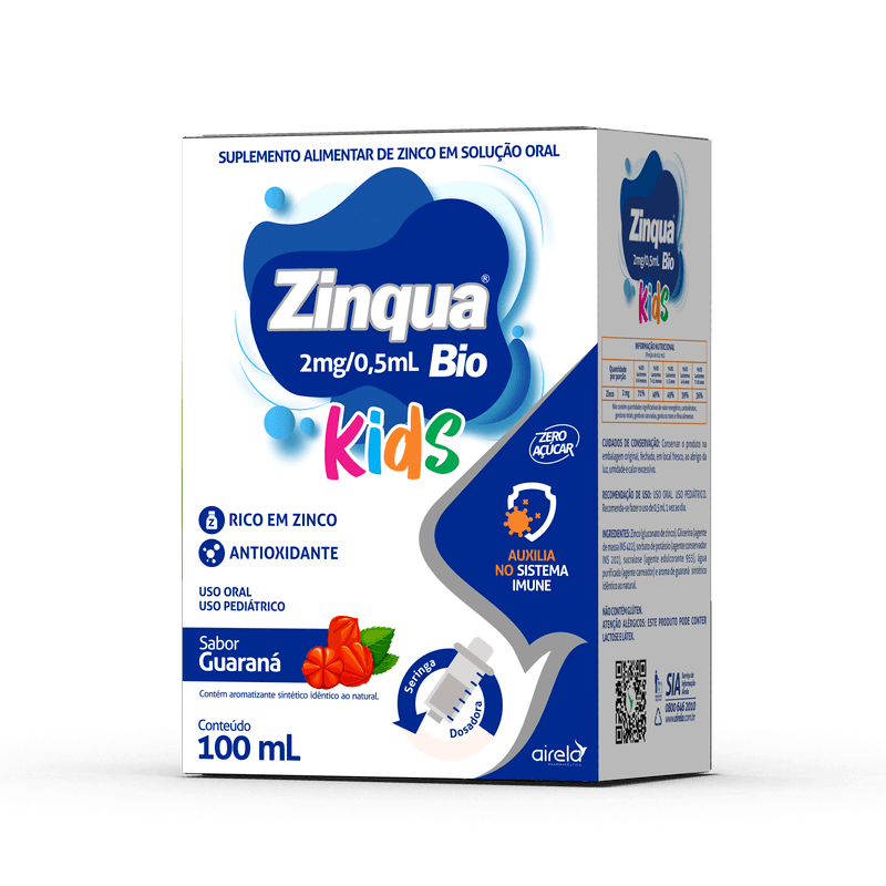 Zinqua Solução Kids Fortalecimento Imunológico Airela Zinco - 100ml - Macrofarma