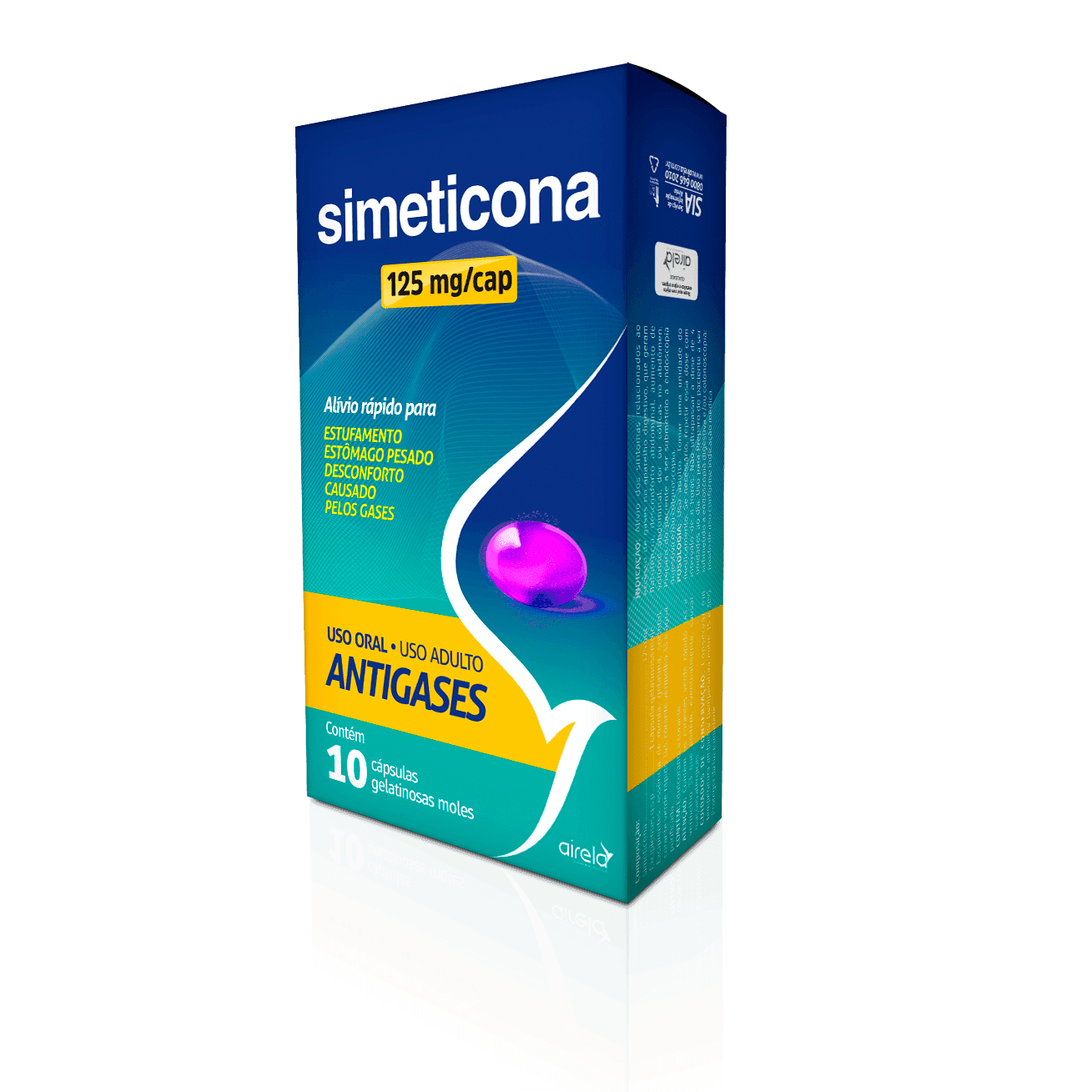 Simeticona Cápsulas Alívio de Gases Airela Digestivo - 10 Unidades - Macrofarma