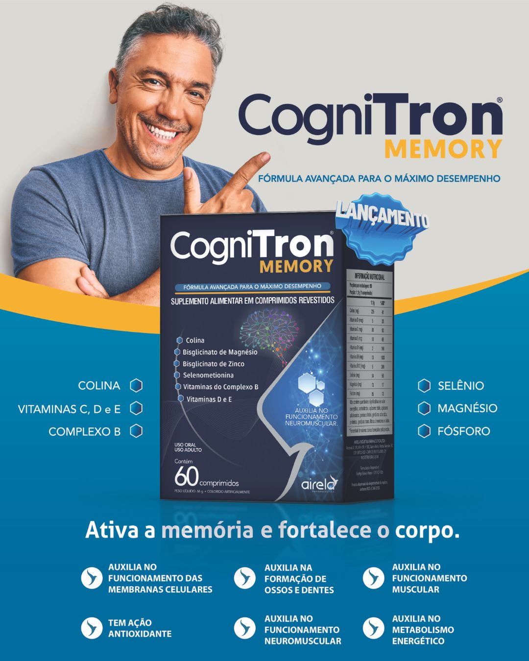 CogniTron Memory - Suplemento para função cognitiva com alta absorção - 60 Comprimidos revestidos