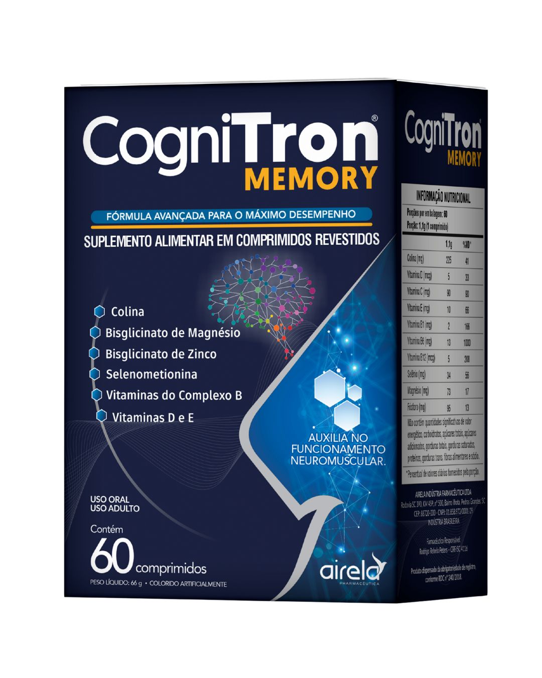 CogniTron Memory - Suplemento para função cognitiva com alta absorção - 60 Comprimidos revestidos