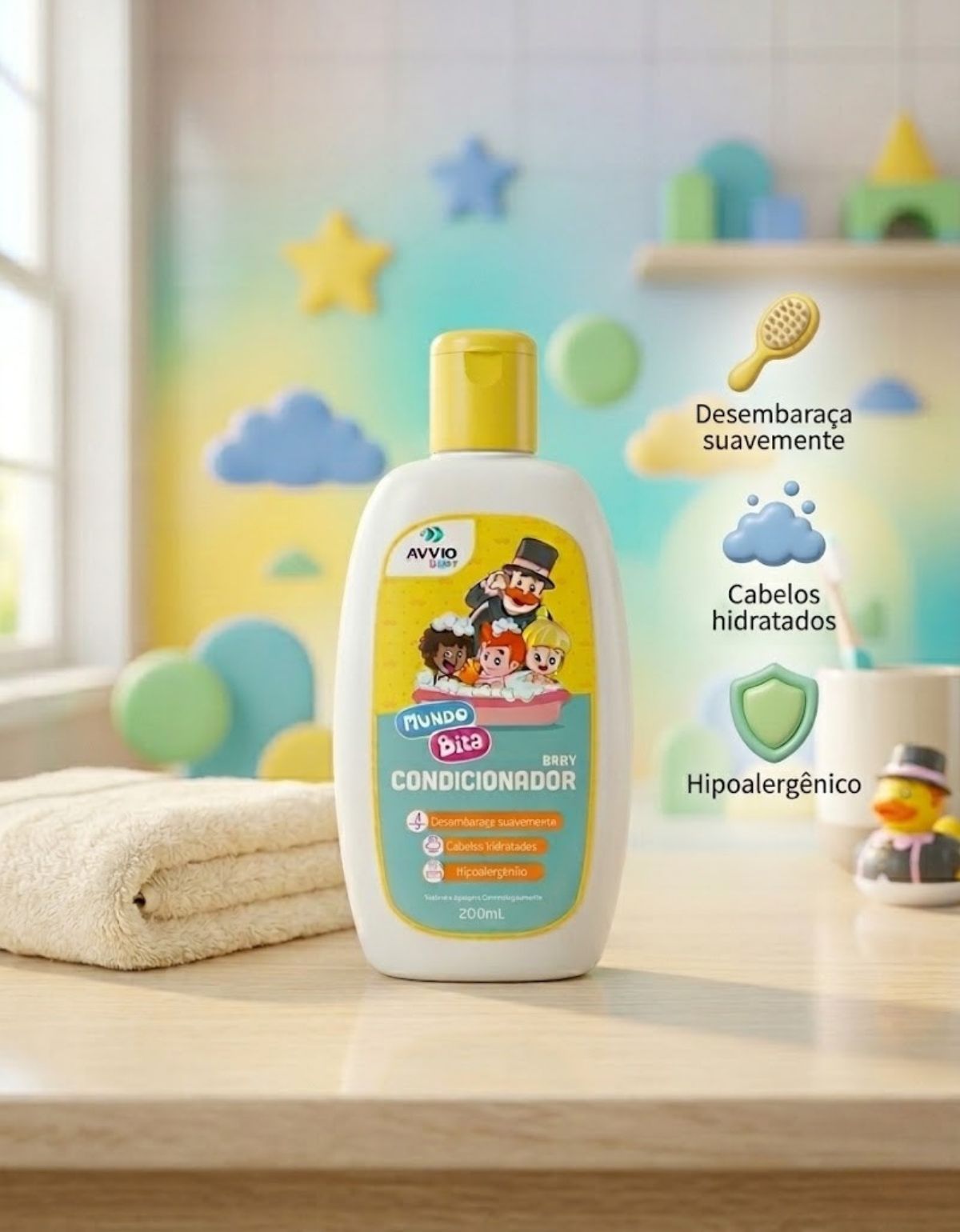 Condicionador Baby Mundo Bita Hidratação Nutrição AVVIO Cuidado Infantil - 200ml
