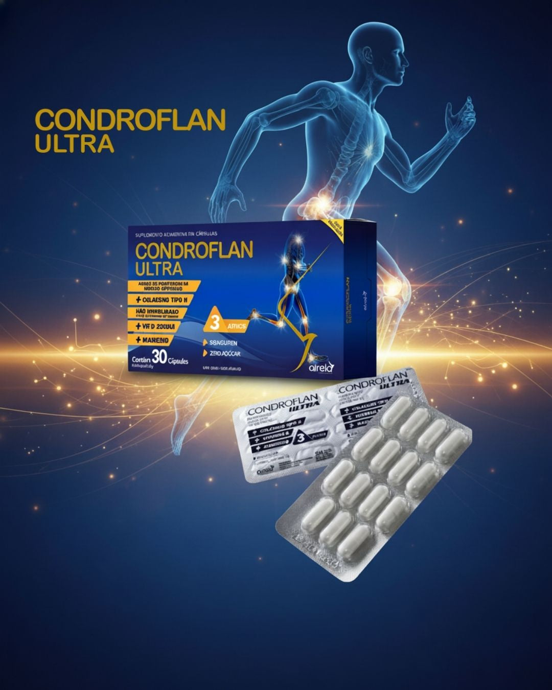 Condroflan Ultra - Suplemento para saúde articular com colágeno tipo II + magnésio + vitamina D - 30 cápsula