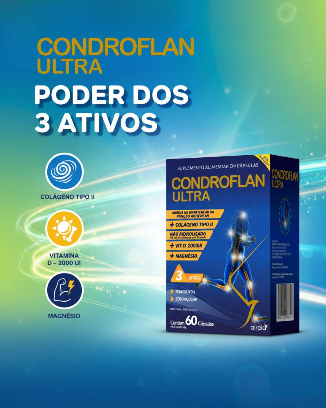 Condroflan Ultra - Suplemento para saúde articular com colágeno tipo II + magnésio + vitamina D - 60 cápsulas