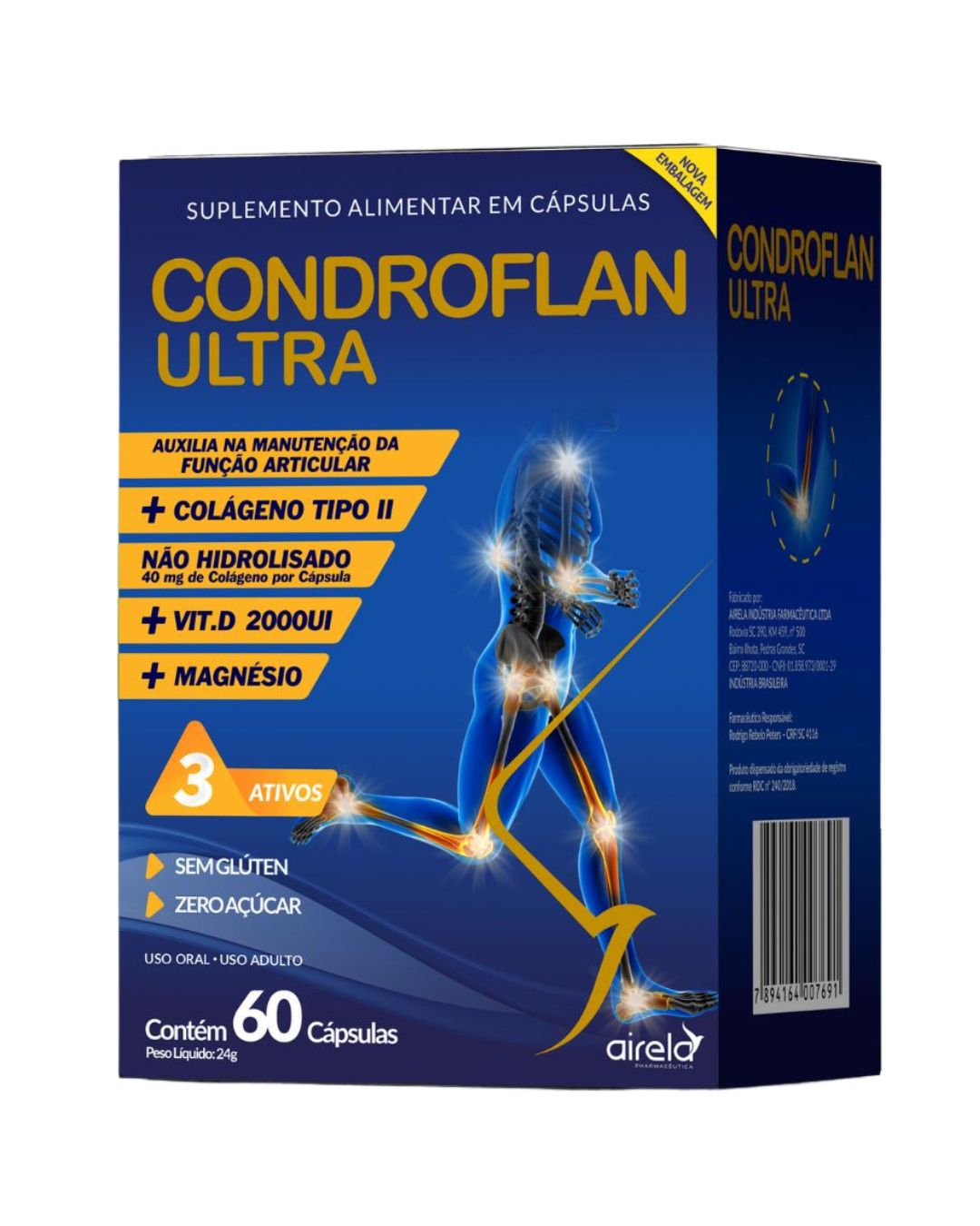 Condroflan Ultra - Suplemento para saúde articular com colágeno tipo II + magnésio + vitamina D - 60 cápsulas