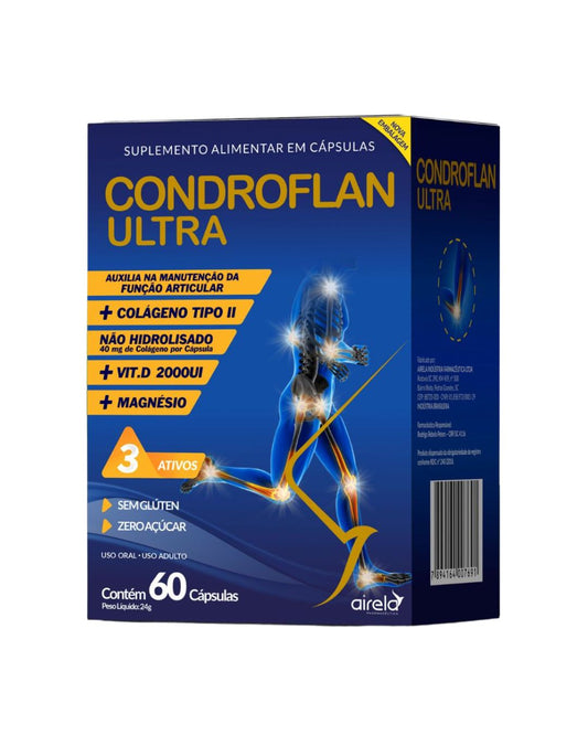 Condroflan Ultra - Suplemento para saúde articular com colágeno tipo II + magnésio + vitamina D - 60 cápsulas