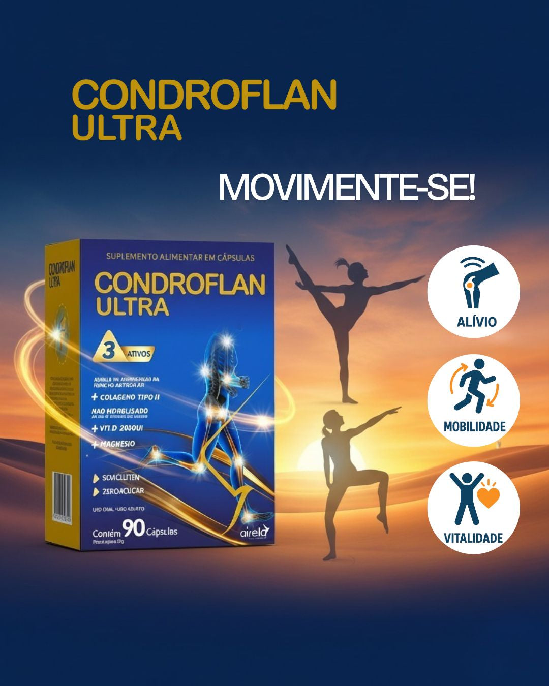 Condroflan Ultra - Suplemento para saúde articular com colágeno tipo II + magnésio + vitamina D - 90 cápsulas