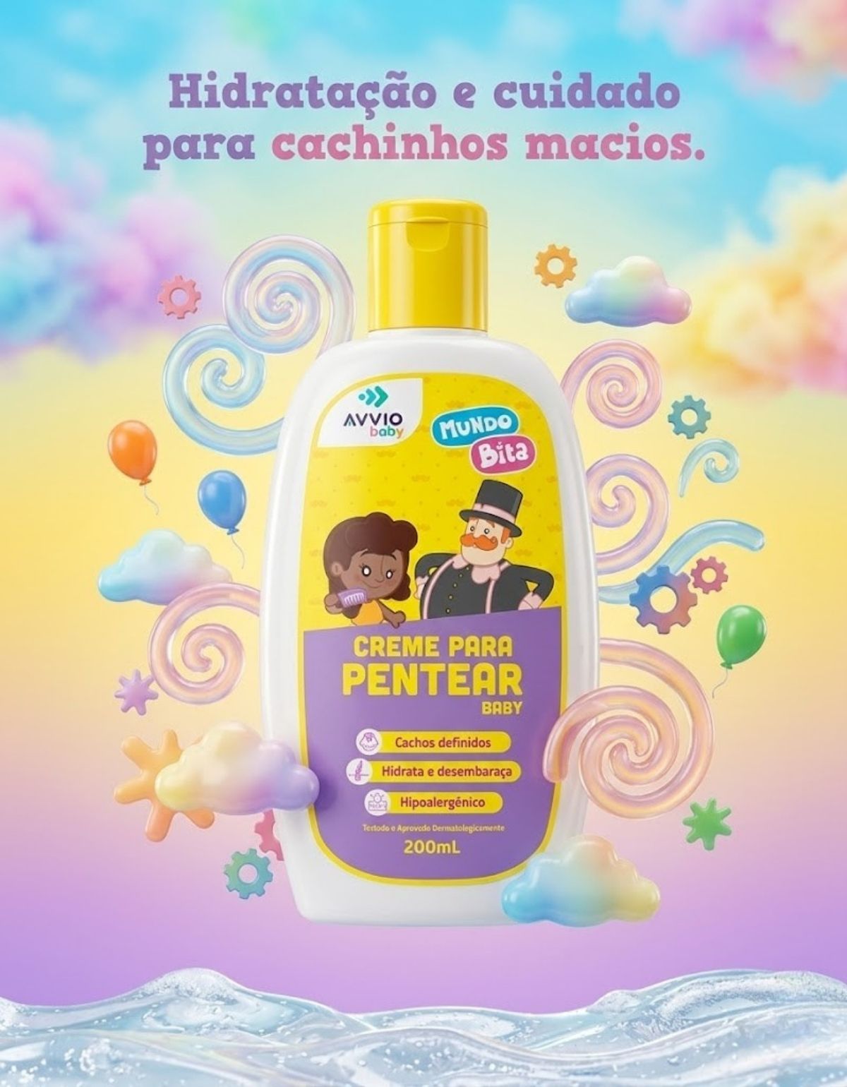 Creme Para Pentear Baby e Infantil Mundo Bita Hidratação Nutrição AVVIO Cuidado Infantil - 200ml