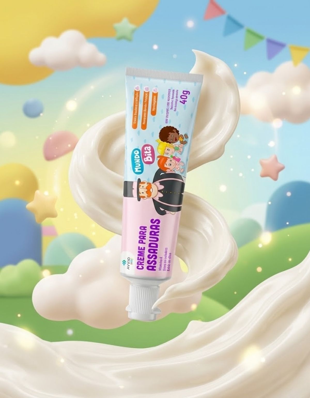 Creme Para Assadura Baby Mundo Bita Proteção Suave AVVIO Cuidado Infantil - 40g