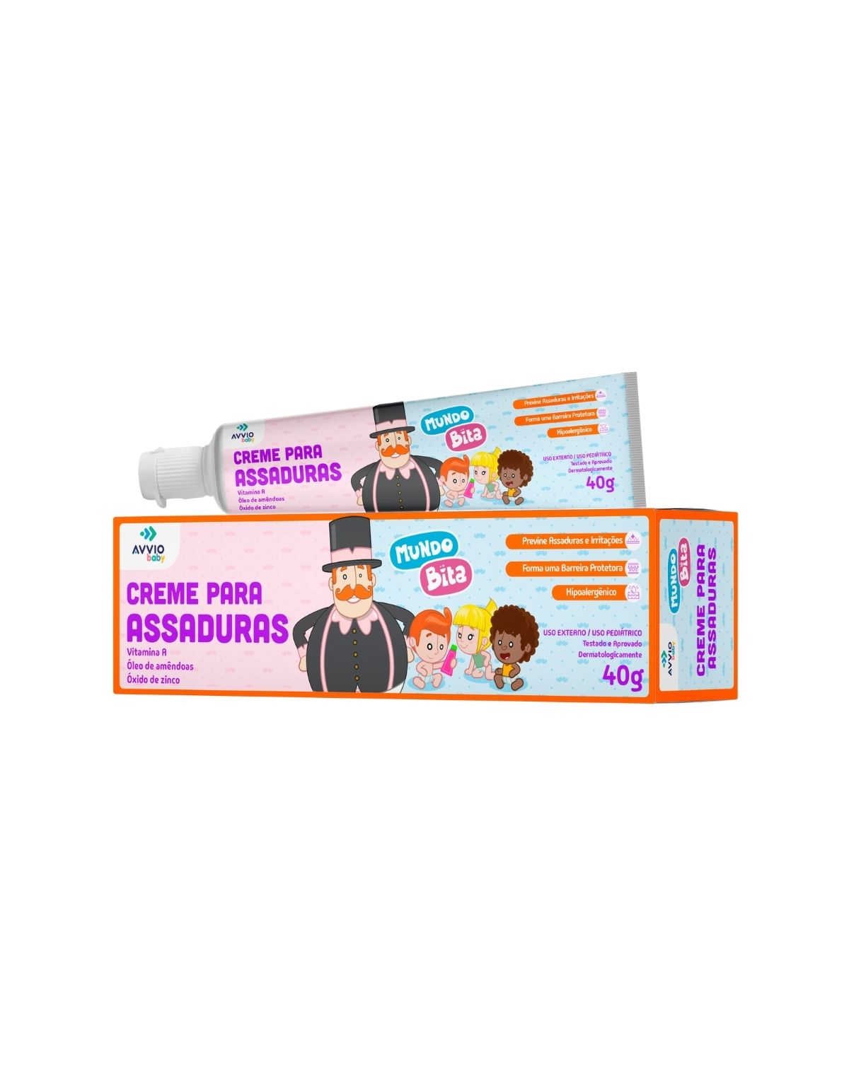 Creme Para Assadura Baby Mundo Bita Proteção Suave AVVIO Cuidado Infantil - 40g