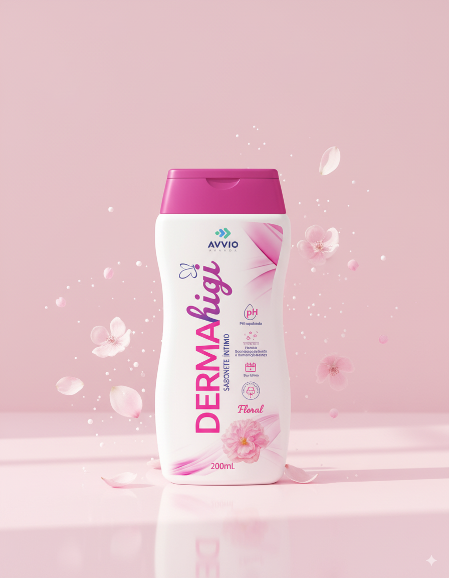 Sabonete Líquido Int Floral Dermahigi Limpeza Delicada Aroma Floral AVVIO Cuidado Íntimo - 2x200ml