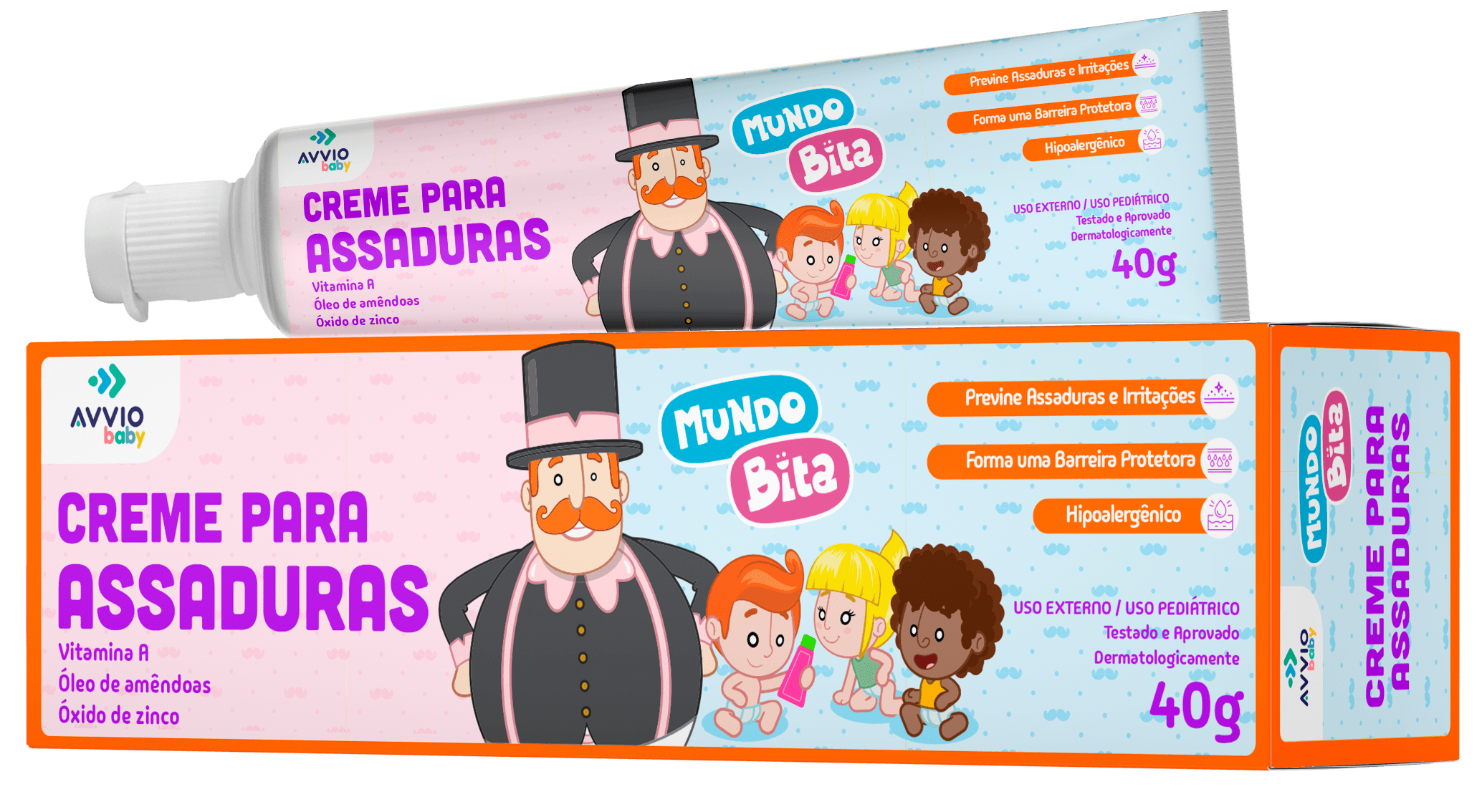 Creme Para Assadura Baby Mundo Bita Proteção Suave AVVIO Cuidado Infantil - 40g - Macrofarma