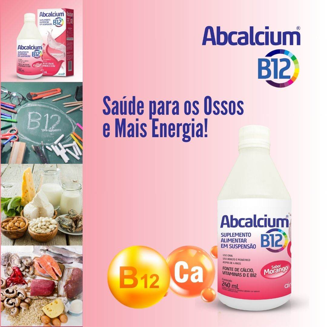 Abcalcium Suplemento B12 Fortalecimento Ósseo Airela Cálcio - 240ml - Macrofarma