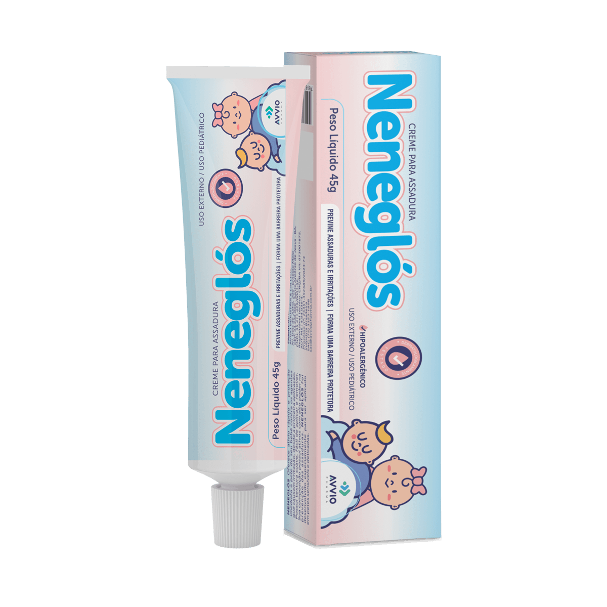 Neneglos Creme Prevenção de Assadura Proteção AVVIO Cuidado Infantil - 45g - Macrofarma